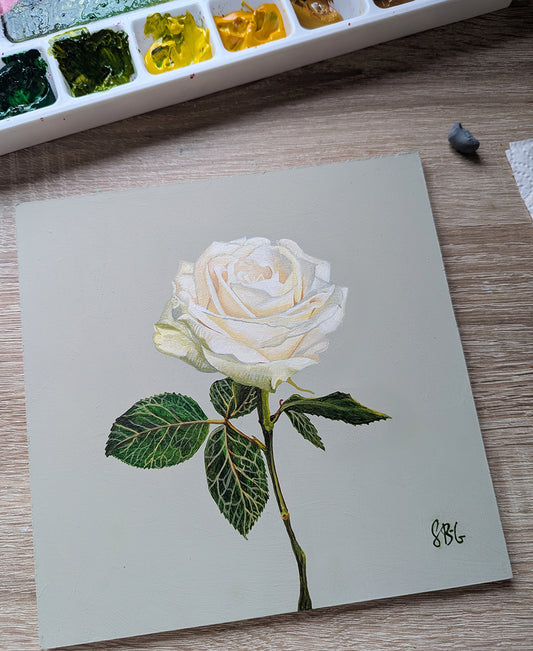 White Rose - French Grey - Original Acrylic Artwork
