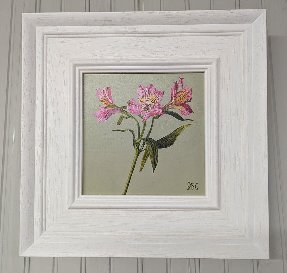 Pink Alstroemeria - French Grey - Original Acrylic Artwork