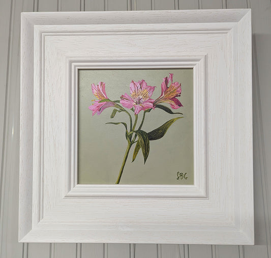 Pink Alstroemeria - French Grey - Original Acrylic Artwork