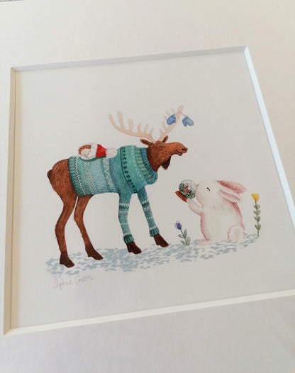 Moose Mittens - Mounted Print