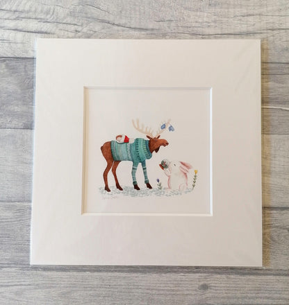 Moose Mittens - Mounted Print